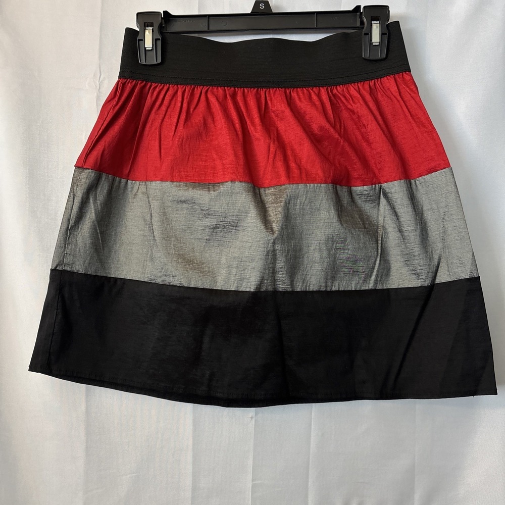 Mascara Color-block Skirt‎ Black Red and Gray Shiny Polyester Mini S Line Skirt